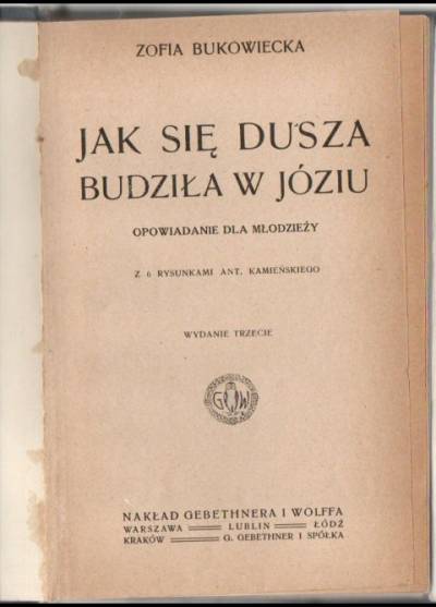 Zofia Bukowiecka - Jak się dusza budziła w Józiu. Opowiadanie dla młodzieży